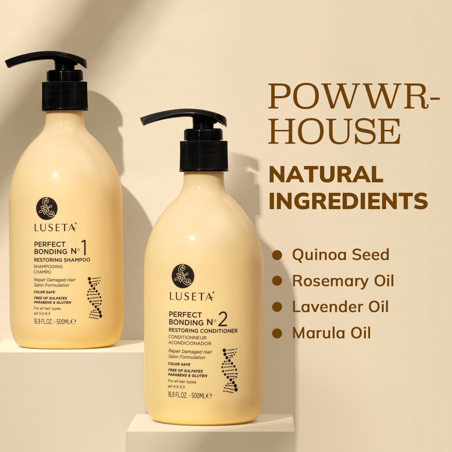 Luseta quinoa seed extract ingredients close-up signaling repair care.