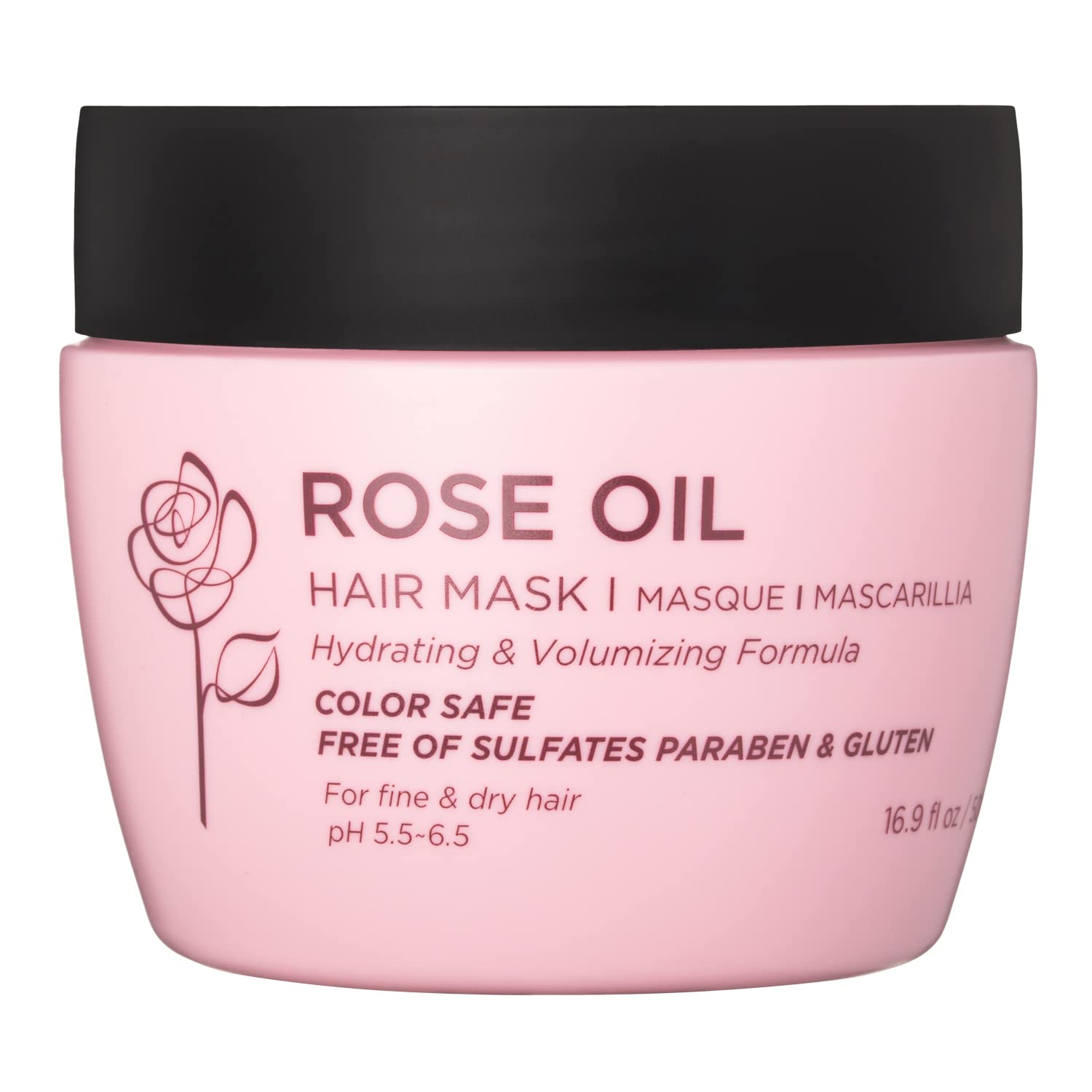 Luseta rose oil hair mask jar with rich moisture for smoother, shinier hair