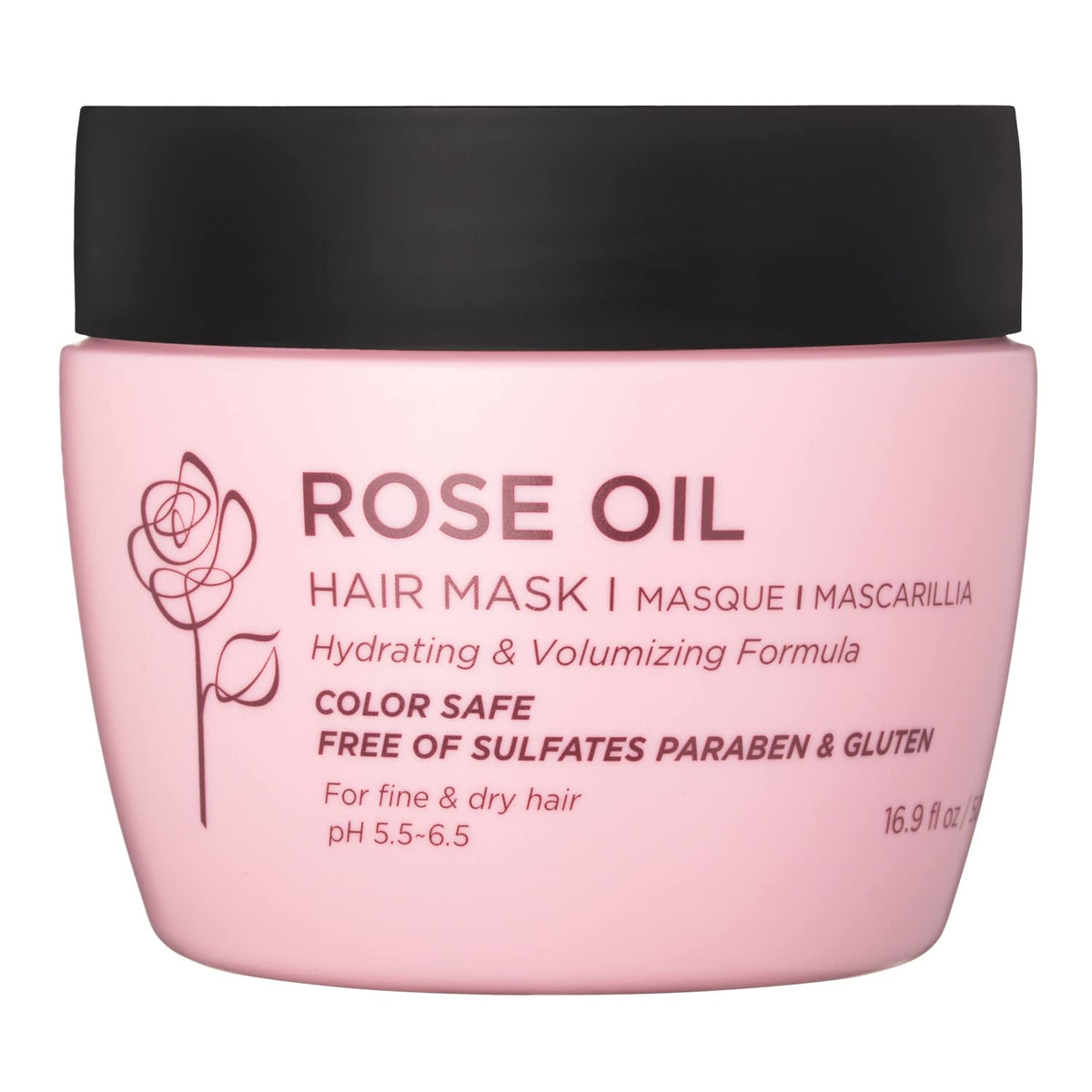 Luseta rose oil hair mask jar with rich moisture for smoother, shinier hair