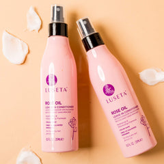 Luseta rose oil leave-in conditioner packaging highlights sulfate-free formula