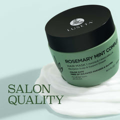 Luseta Rosemary Mint Hair Mask jar with scoop for rich nourishment.