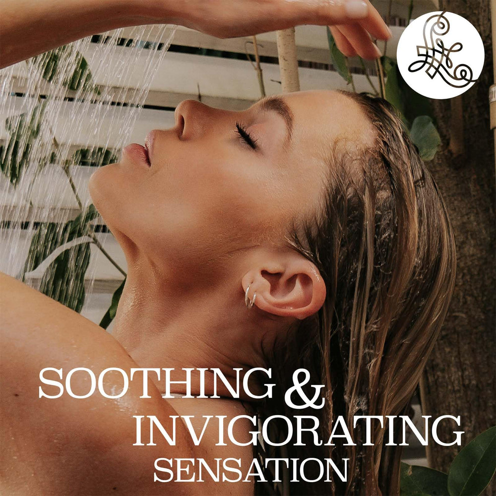 L LUSETA Rosemary Mint splash image suggests refreshing cleanse and hair strengthening.