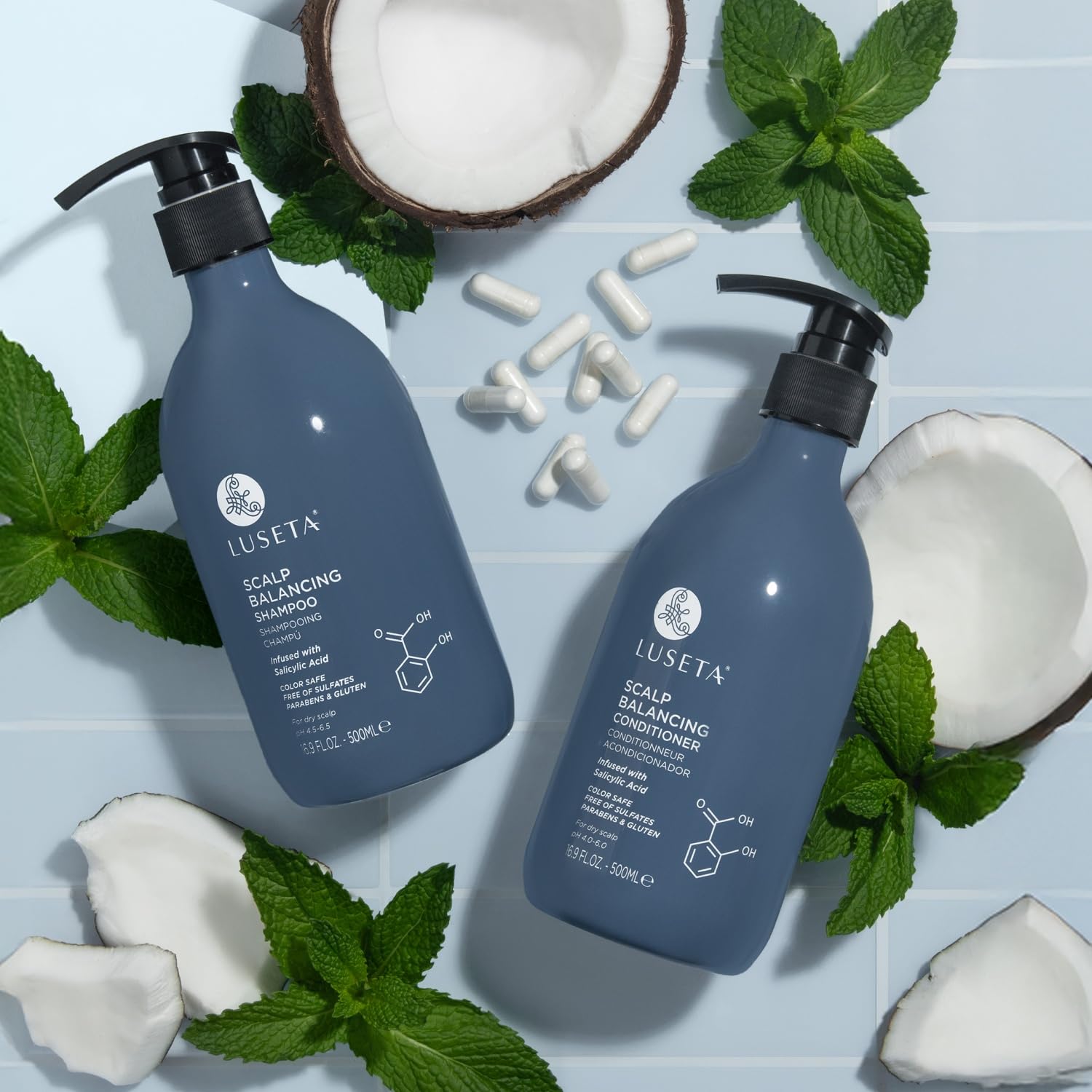 Luseta sulfate- and parabens-free badge on packaging for gentle cleansing.