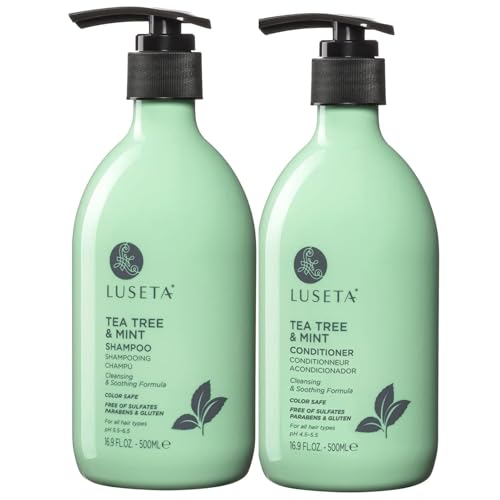 Luseta Tea Tree Mint Shampoo bottle front — refreshing scalp cleanse for dandruff relief