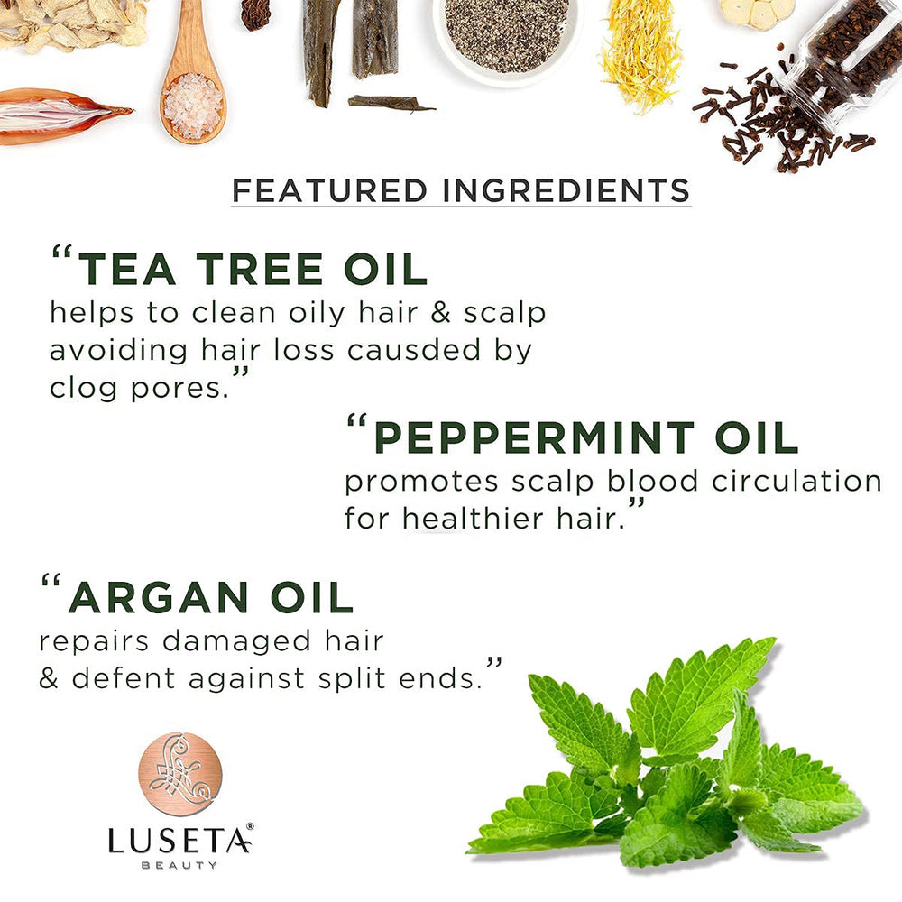 Luseta Tea Tree & Mint Shampoo hair closeup after detangling.