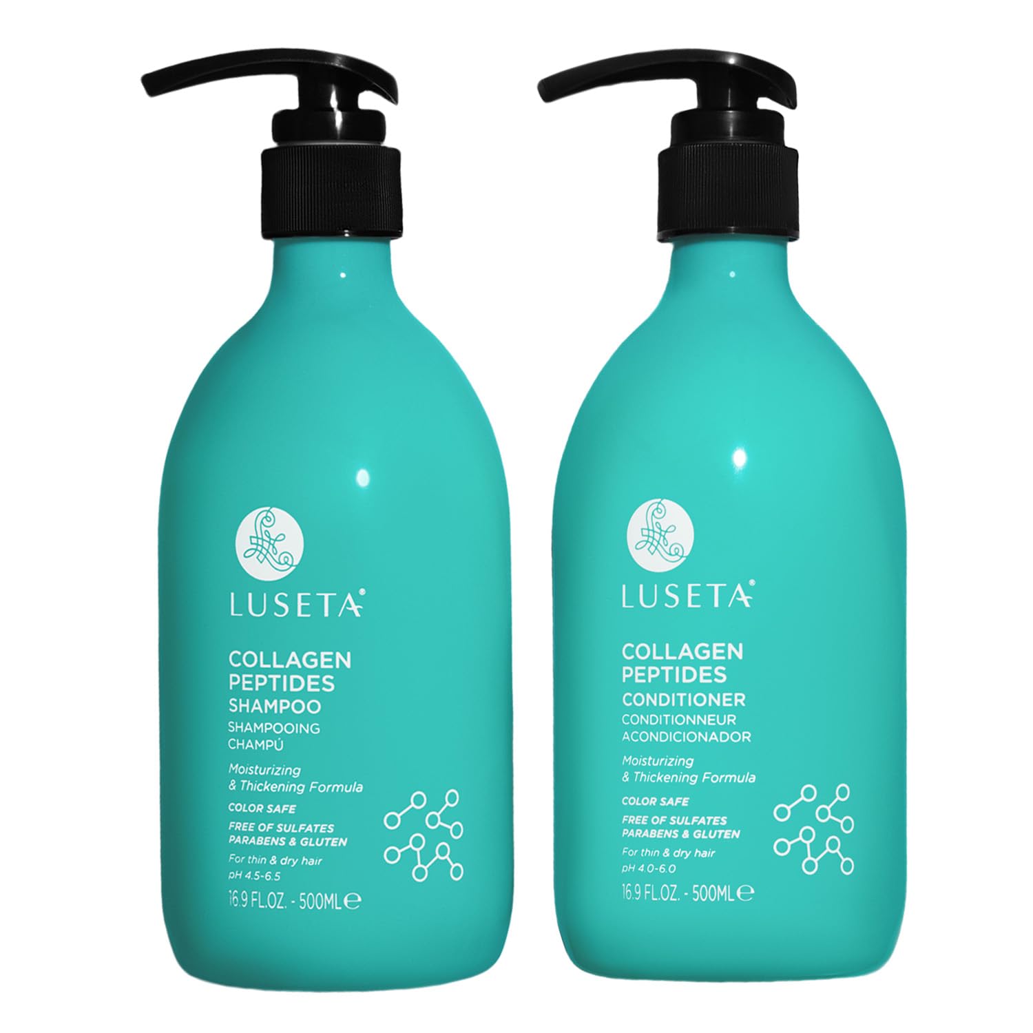 L Luseta thickening shampoo bottle front shows volumizing formula for fuller-looking hair