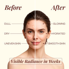 LusheCare radiant-glow skin close-up shows dewy, non-greasy finish.