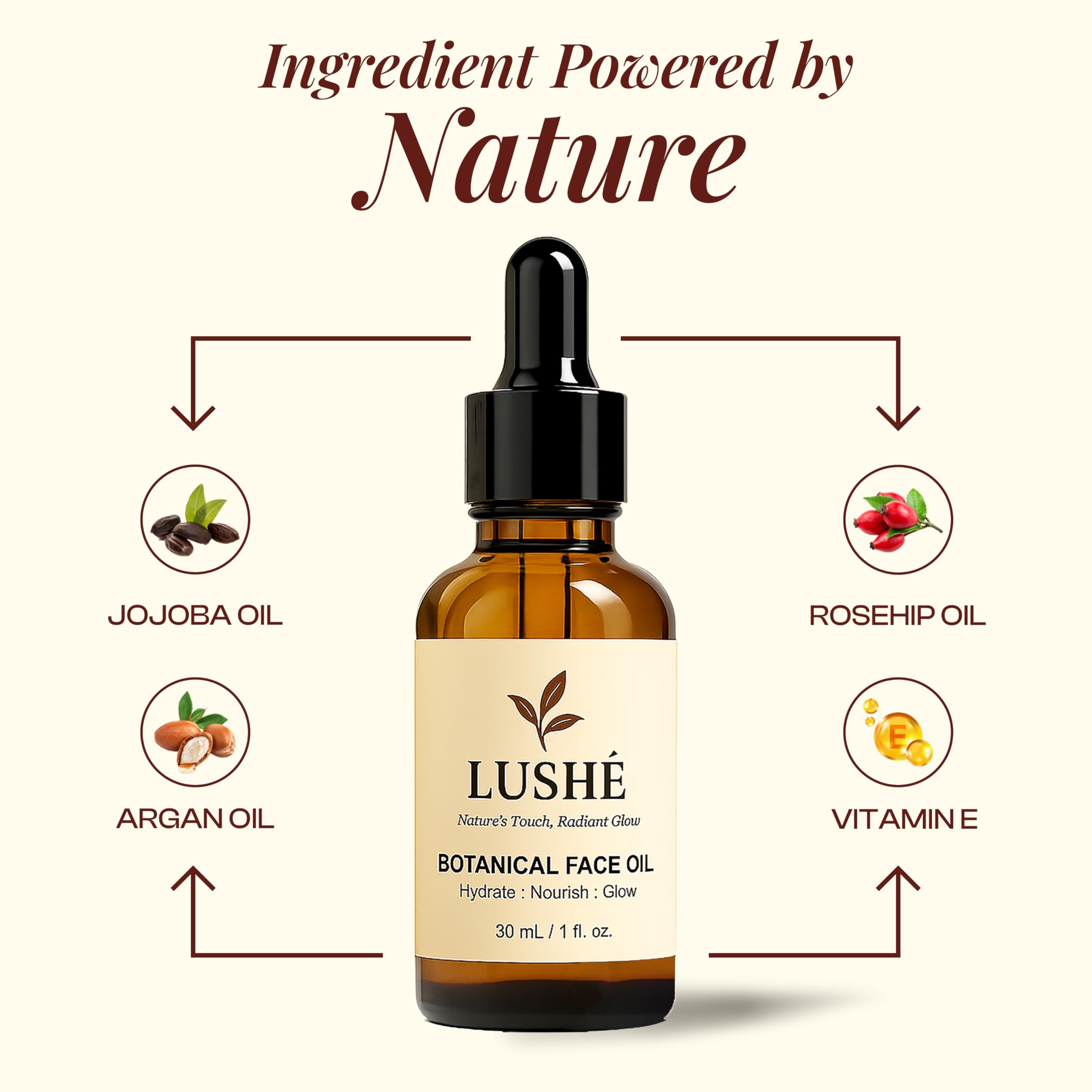 LusheCare lightweight oil texture poured into palm for fast absorption.