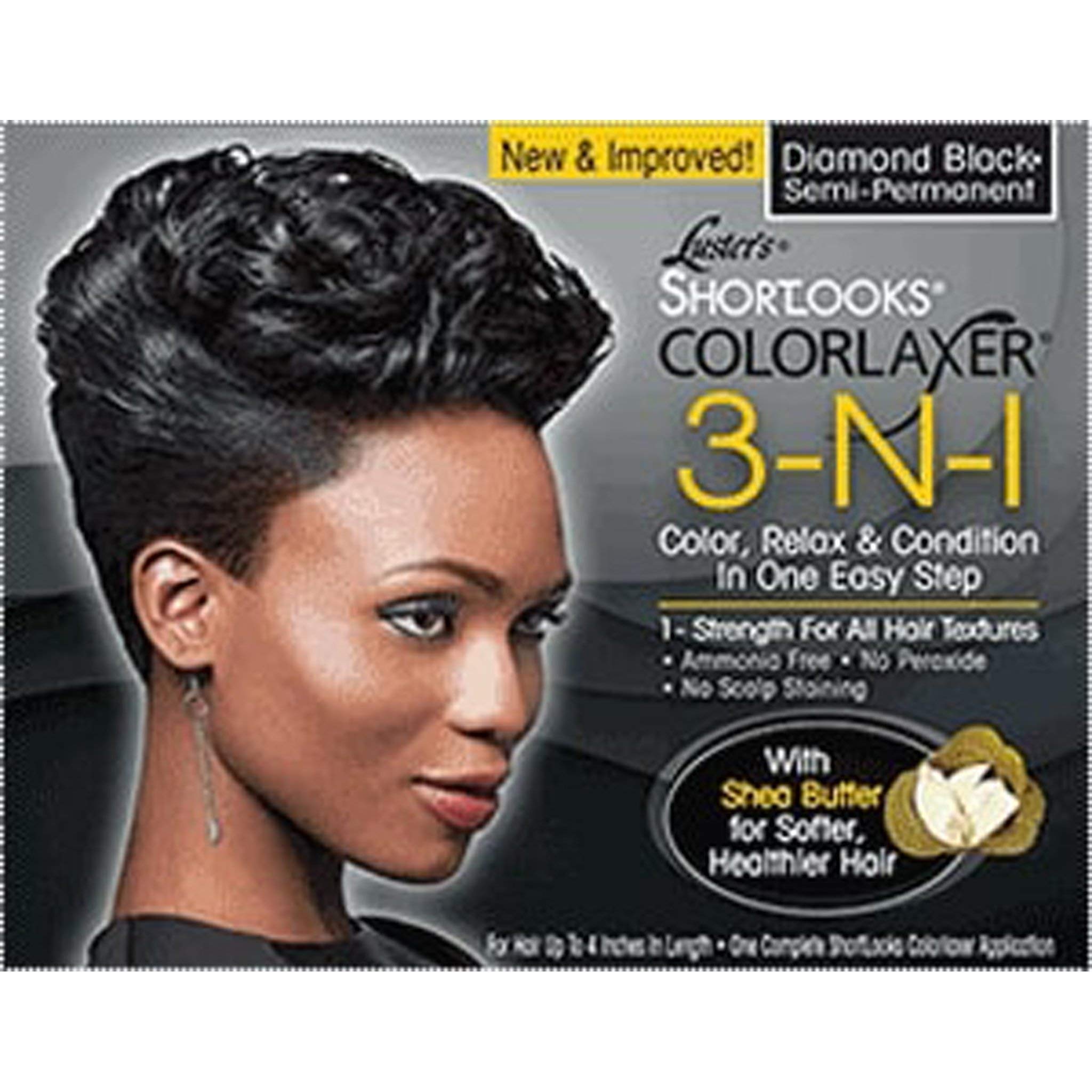 Luster Shortlooks Color Relaxer Diamond Black during application for vibrant color and conditioning.
