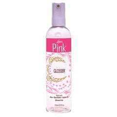 Luster's Pink Glosser application view highlights smooth, manageable hair with protective moisture.