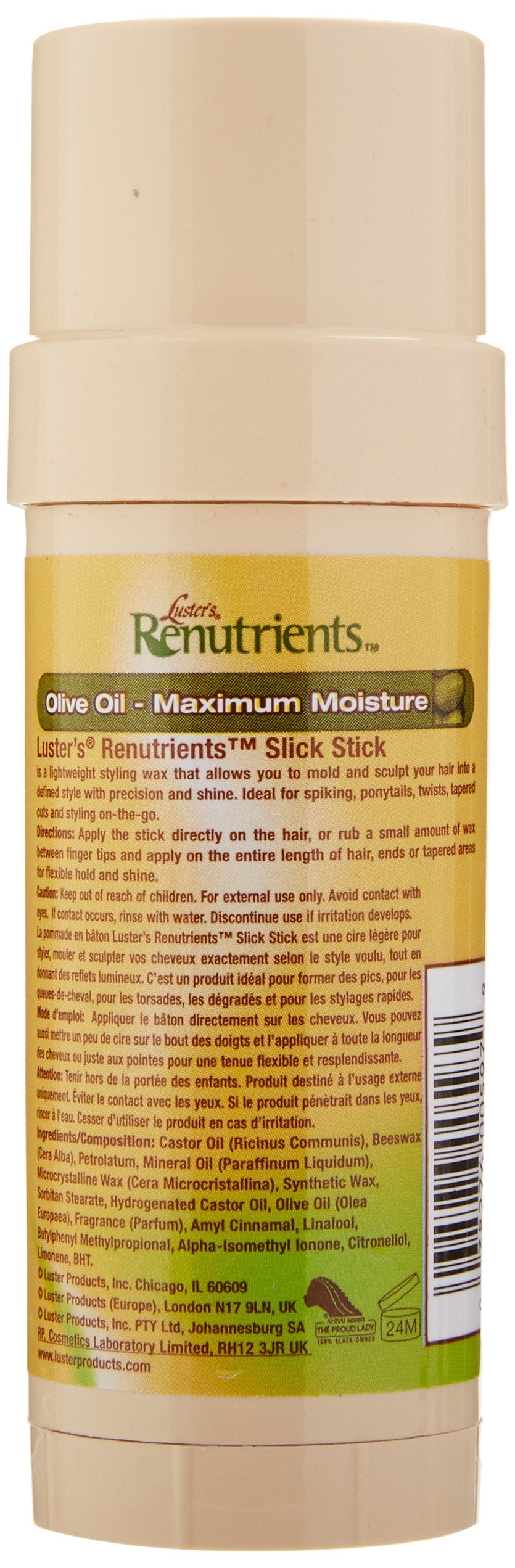 Luster's Renutrients Slick Stick in use defines style with olive oil moisture