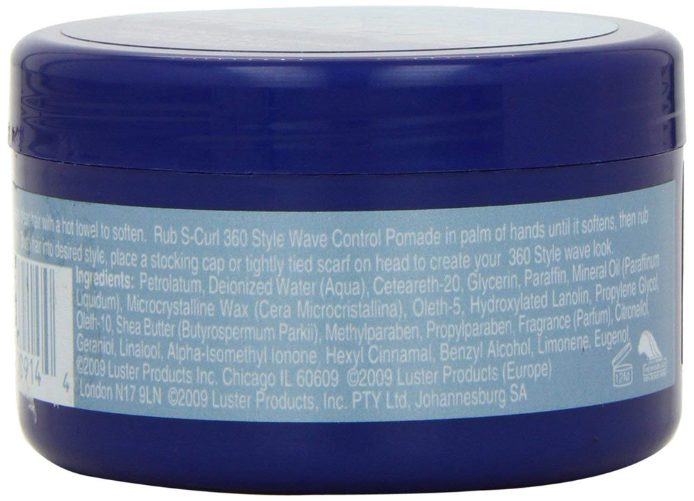 Luster's S-Curl 360 Wave Control Pomade hair waves closeup showing texture and shine