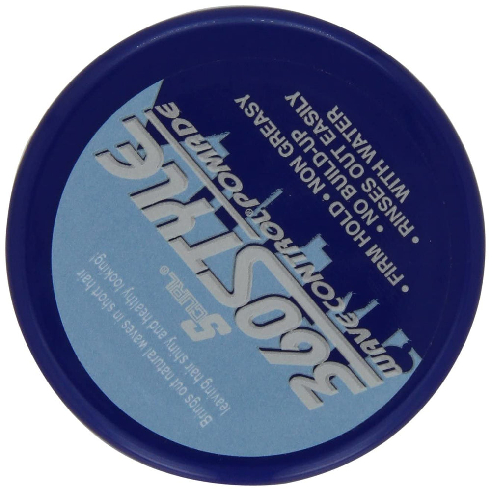Luster's S-Curl 360 Wave Control Pomade pack shot on retail shelf