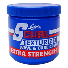 Luster's S Curl Texturizer Extra Strength bottle being poured for even application and defined waves.
