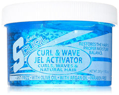 Luster's S Curl Wave Gel bottle close-up for grease-free styling and moisture