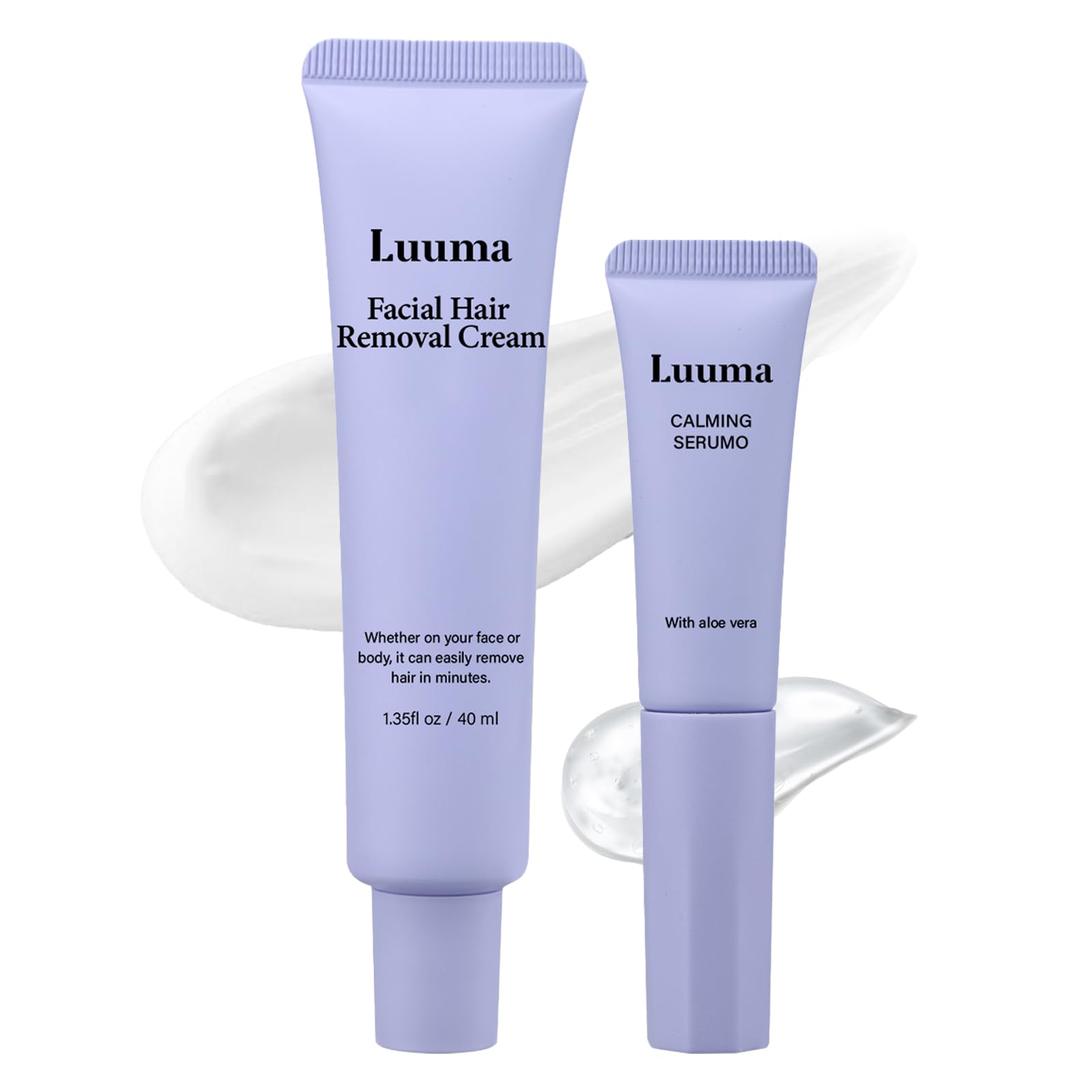Luuma facial hair removal cream tube close-up showing compact packaging for home use