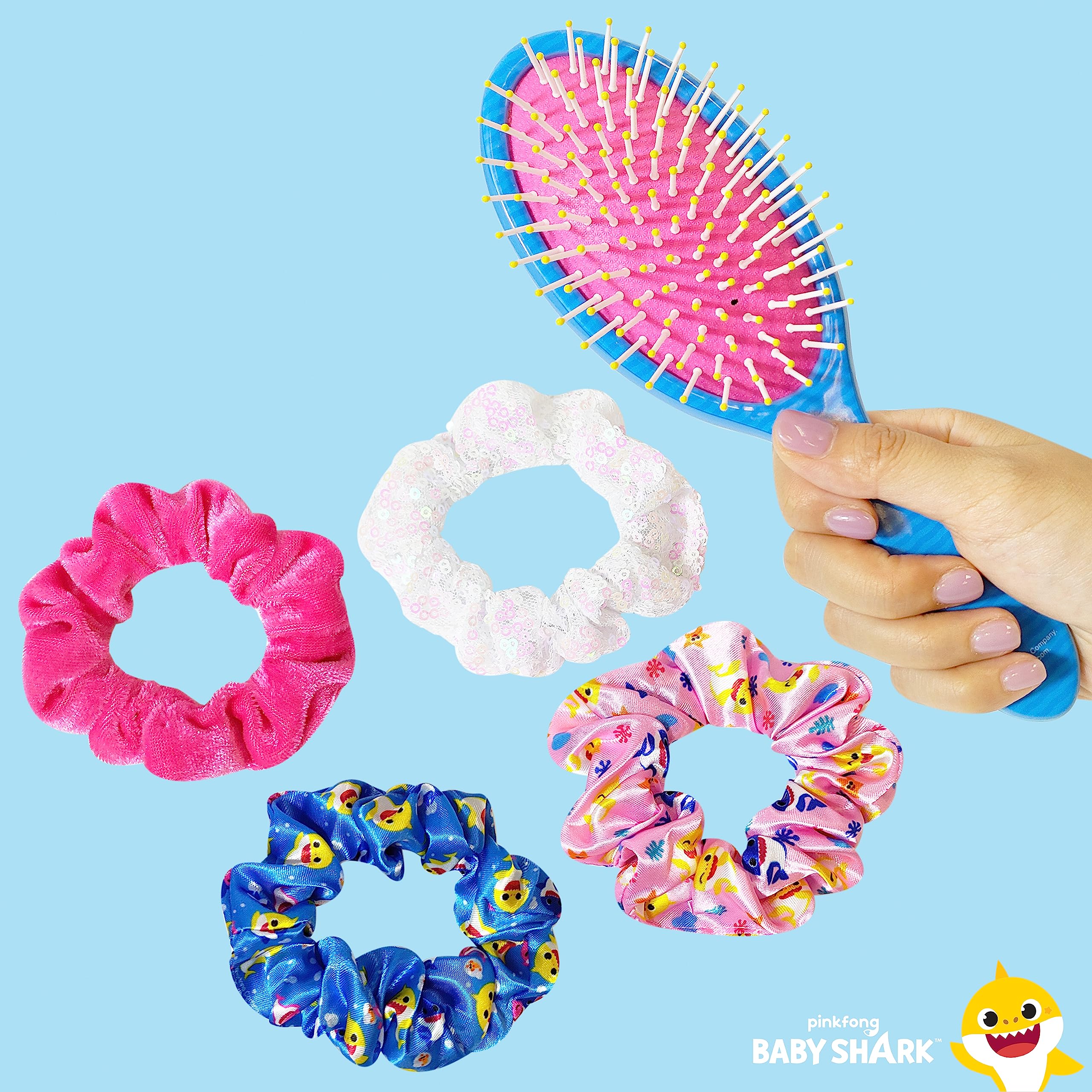 LUV HER Baby Shark multicolor scrunchies provide playful, secure styling.
