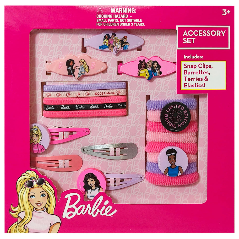 Luv Her Barbie barrette set close-up showing secure hold for active kids