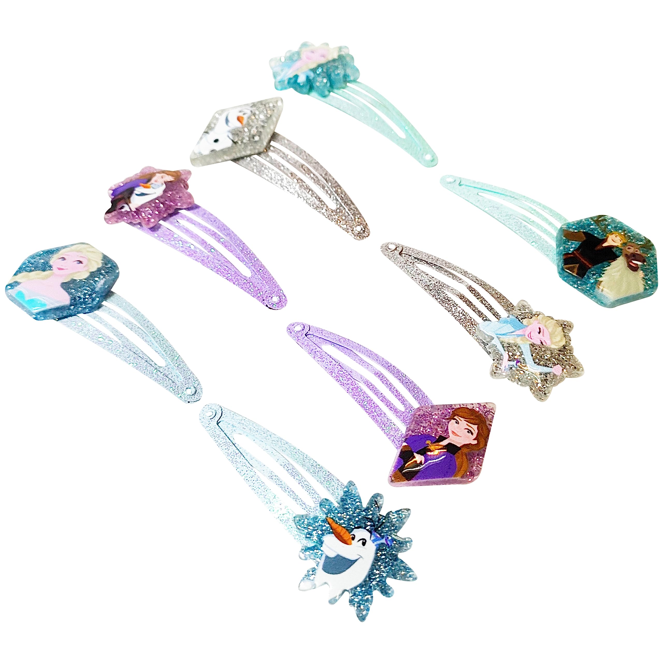 LUV HER Disney Frozen hair clips being worn by a child to show easy snap-on use