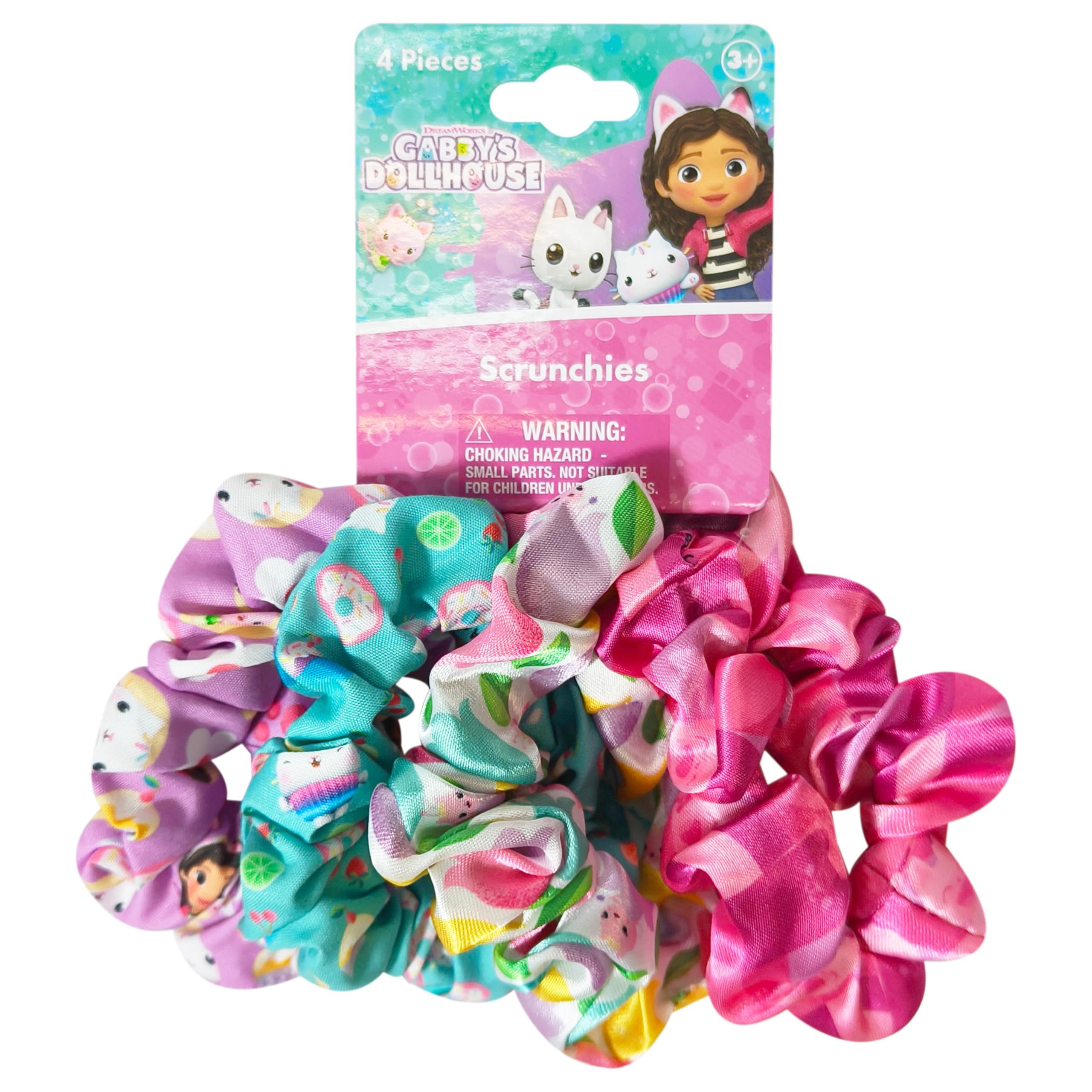 LUV HER Gabby's Dollhouse scrunchies pack-4-large-printed characters keep hair stylish and secure