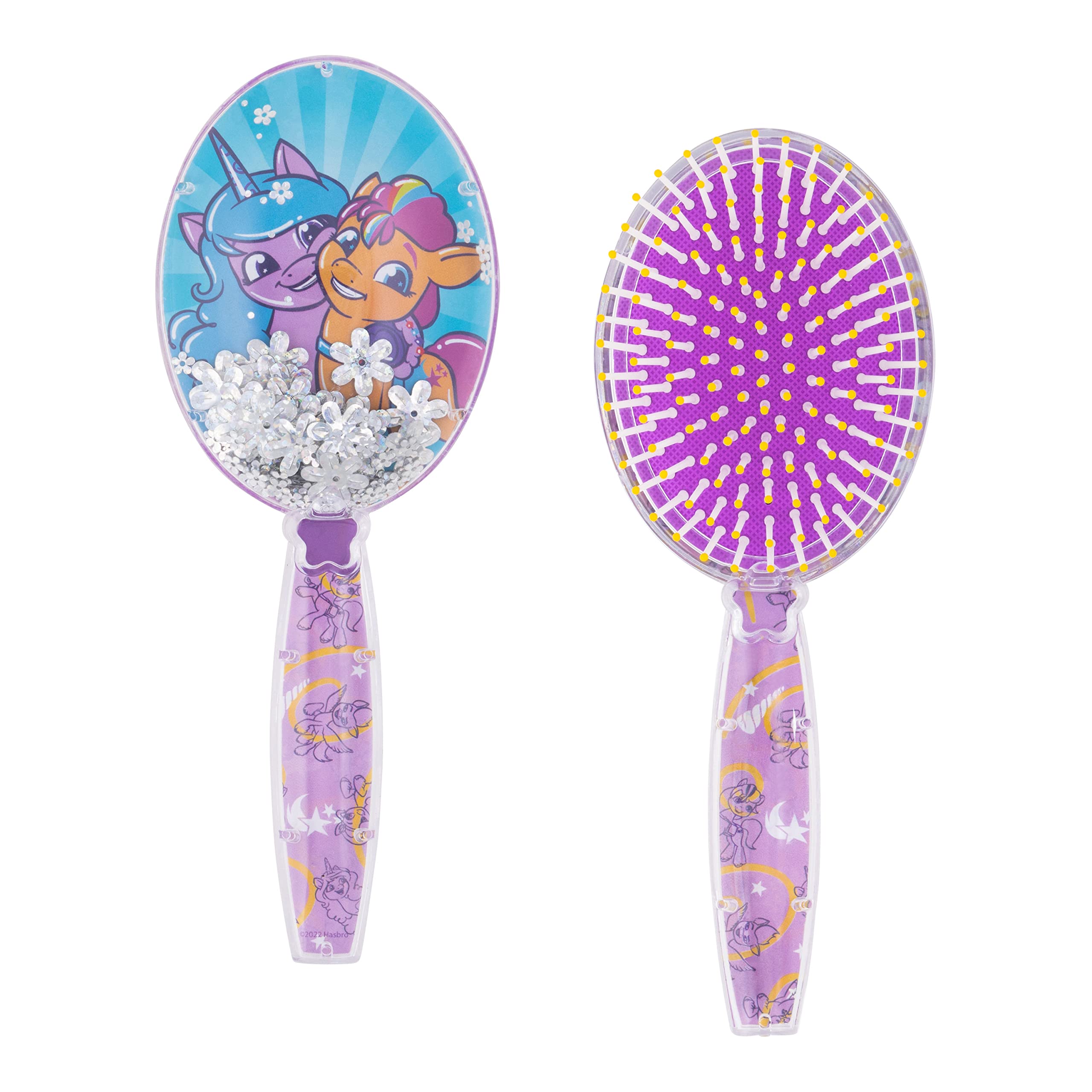 LUV HER hair brush shows unicorn portrait on the back for gentle detangling