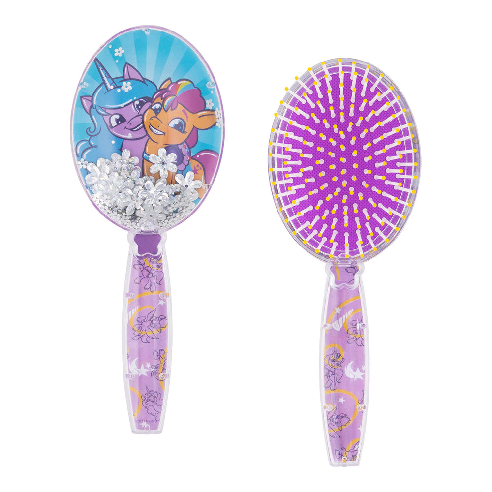 LUV HER hair brush shows unicorn portrait on the back for gentle detangling