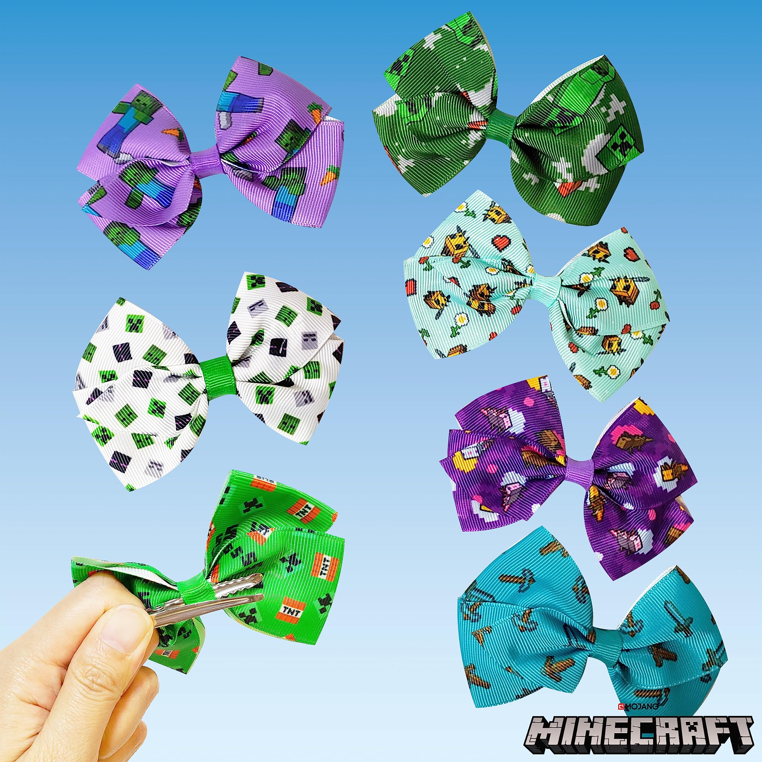 LUV HER Minecraft bows in use during playtime on little girl's hair.