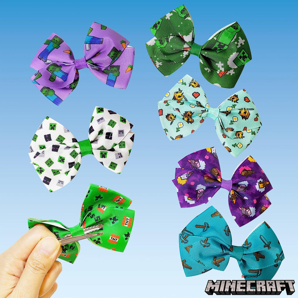 LUV HER Minecraft bows in use during playtime on little girl's hair.