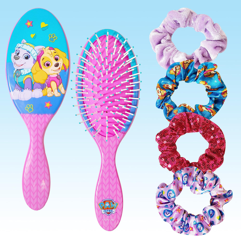 Luv Her Paw Patrol brush close-up showing gentle detangling with rounded bristles.