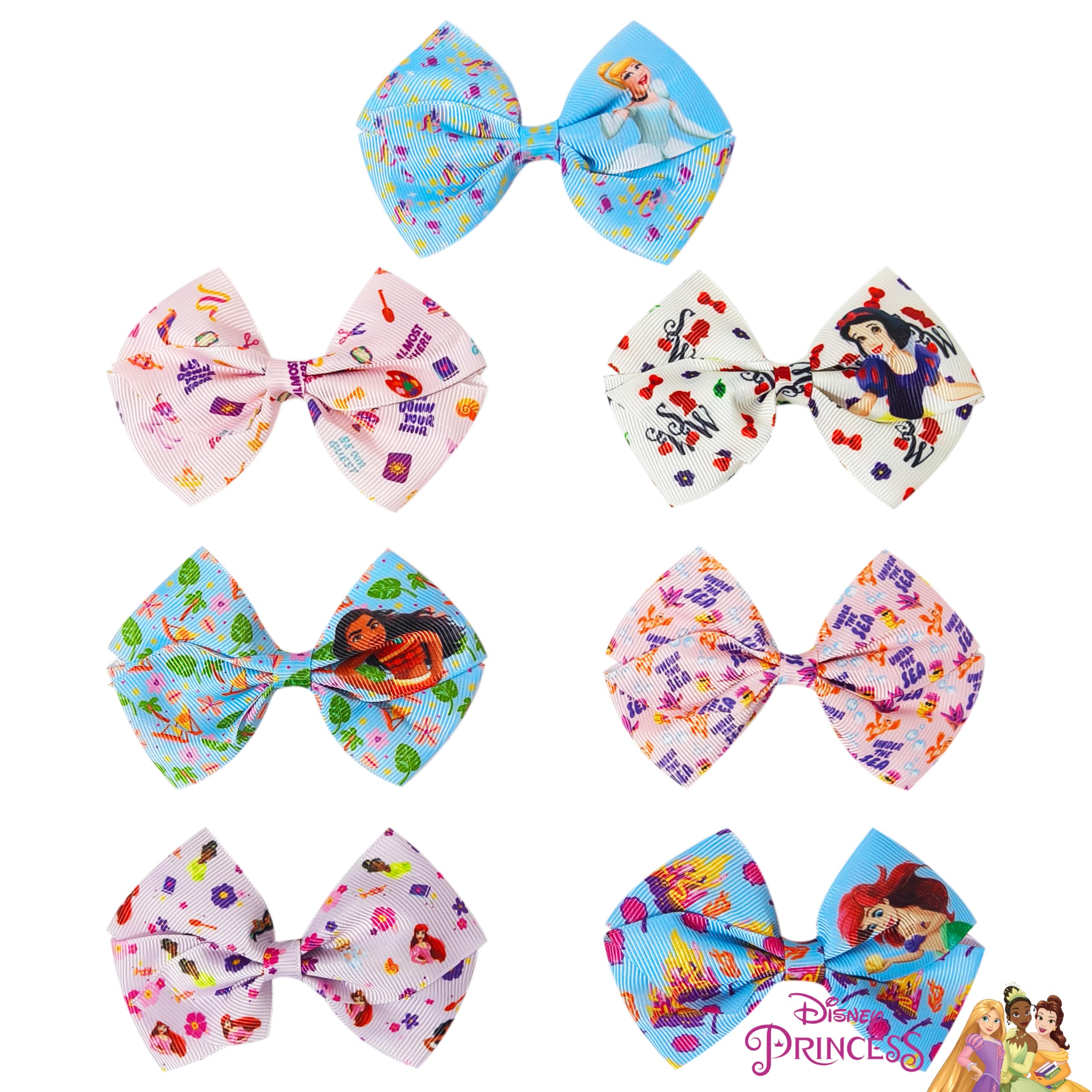 LUV HER princess-design bows display vibrant prints for imaginative play and styling.