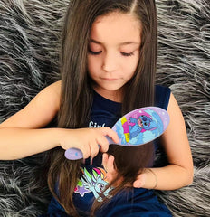 LUV HER Stitch hairbrush bristles closeup shows rounded-end design to minimize tugging.