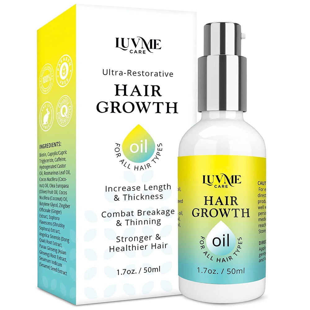 Luv Me Care Biotin Hair Growth Oil bottle with dropper for easy application and nourishment