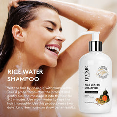 Luv Me Care Rice Water Shampoo lather in hand demonstrates creamy cleansing action.
