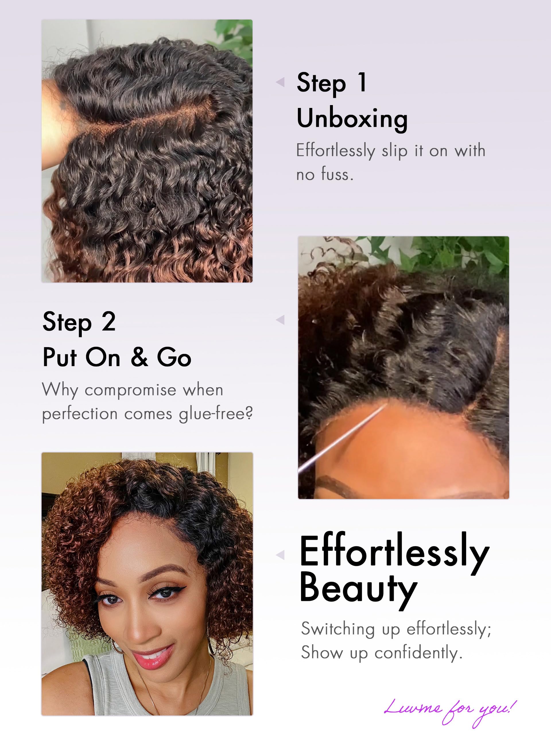 LUVME HAIR glueless closure with pre-cut plucked design for easy wear