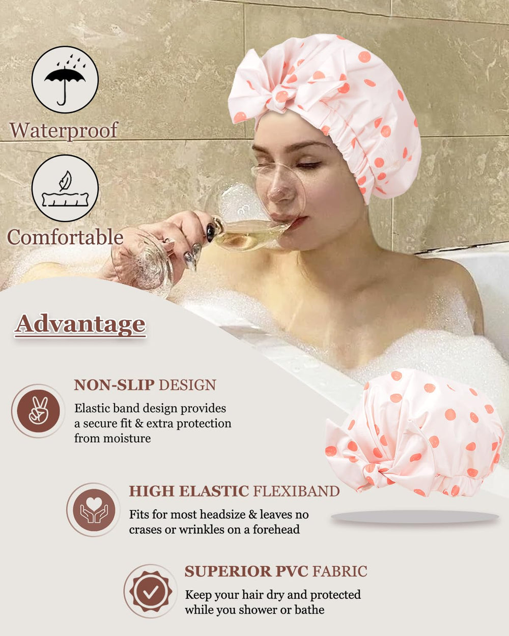 Luvruitaky shower cap pink bowknot detail highlights adjustable fashion-friendly design