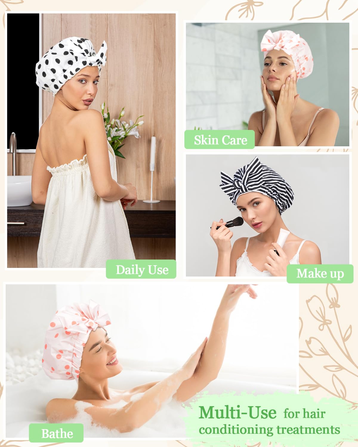 Luvruitaky shower cap head-fit-range image shows 21 to 23.5 inch circumference compatibility