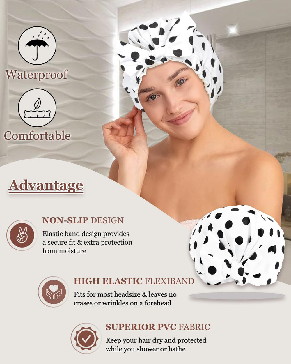 Luvruitaky shower cap waterproof outer demonstrates durable exterior for reliable protection