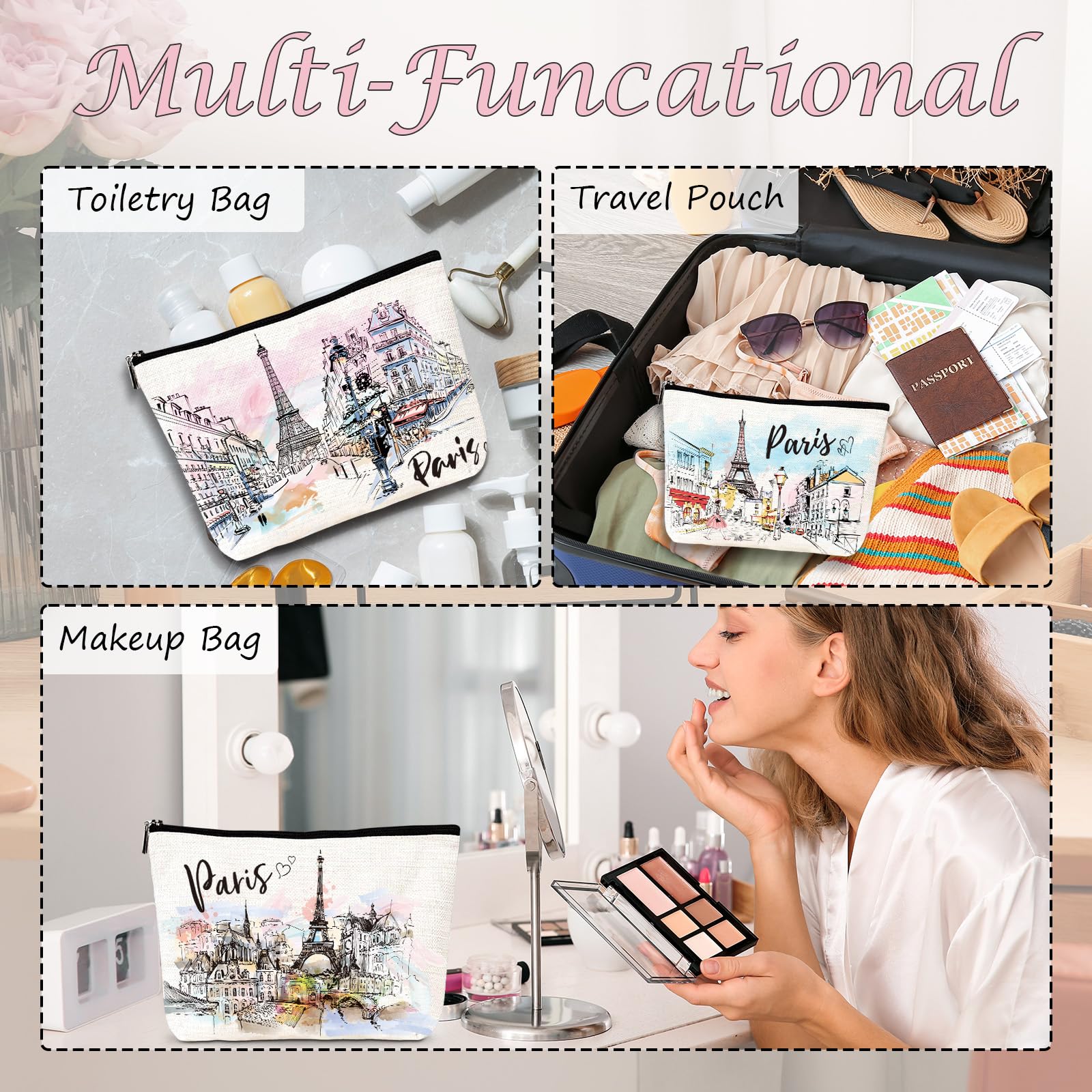 Luvsweets Paris-themed makeup bag versatile gift for friends and travel lovers