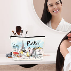 Luvsweets Paris watercolor makeup bag side view highlighting durable canvas for everyday use
