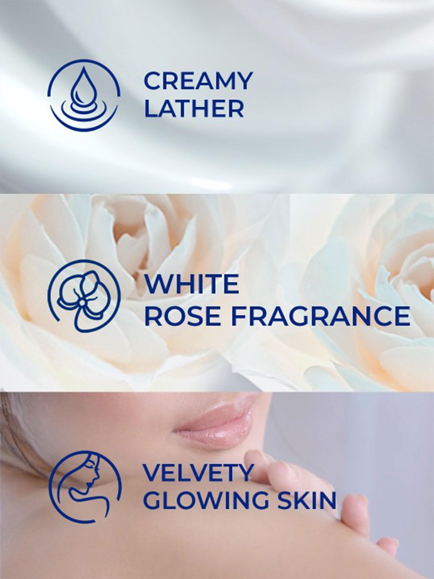 LUX International Creamy Perfection Soap white-flower-scent evokes delicate fragrance during cleansing.