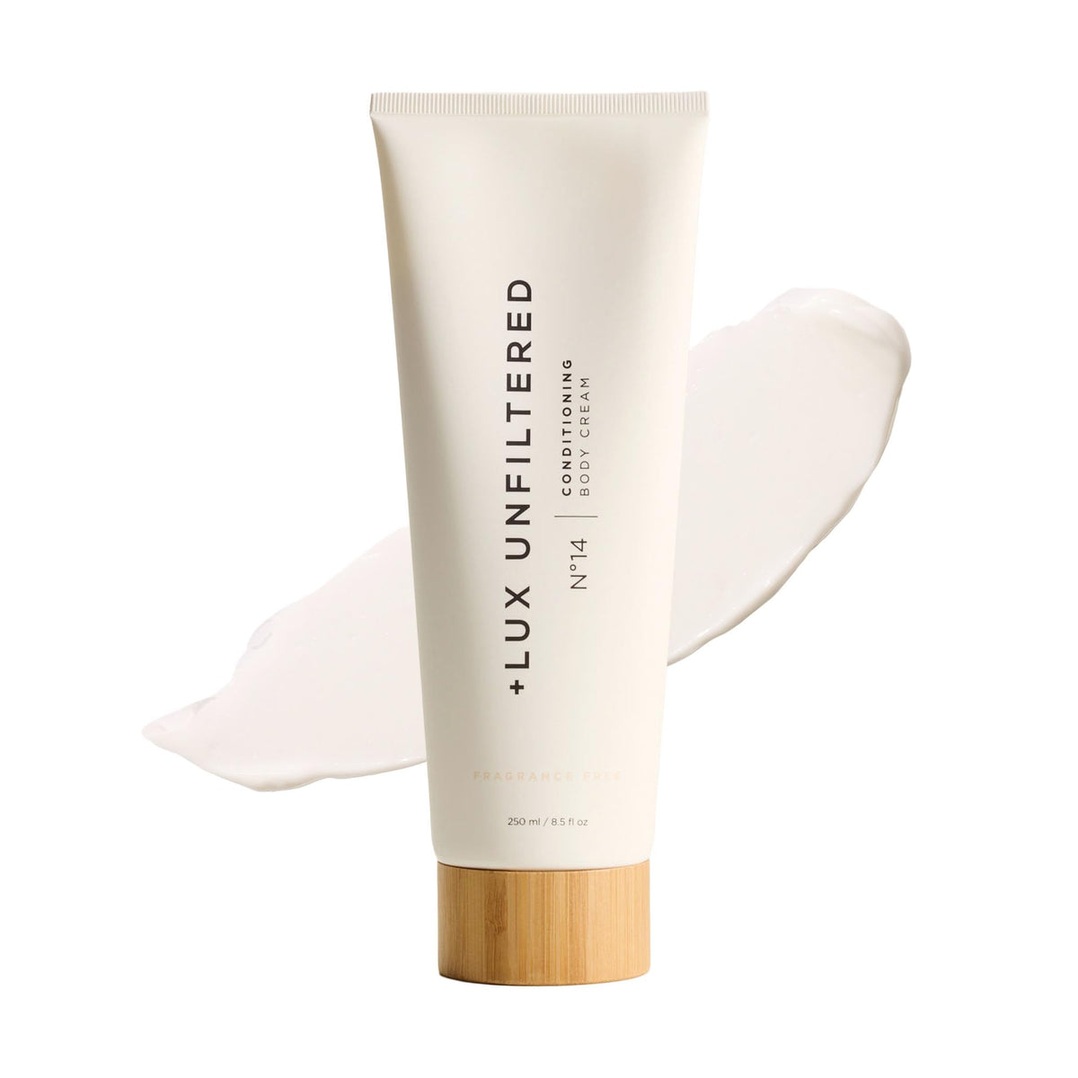 Lux Unfiltered N°14 Conditioning Body Cream bottle showing fragrance-free hydration.