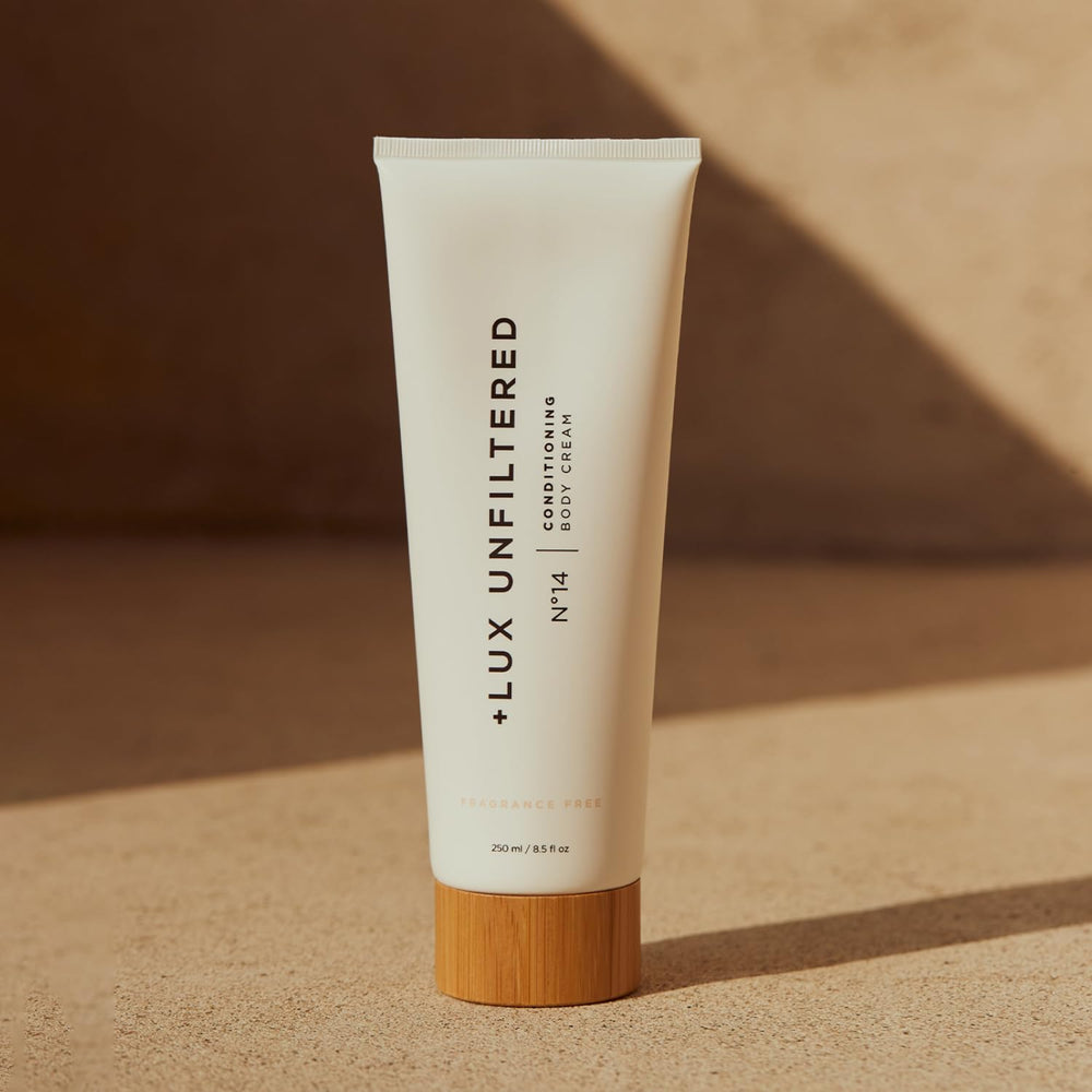 Lux Unfiltered N°14 application scene illustrating tanning prep before self-tan.
