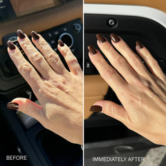 Applying Lux Unfiltered N°24 on hands for smooth, non-greasy finish.