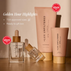 Lux Unfiltered N°32 gradual self Tanner bottle shows buildable tan for customizable results