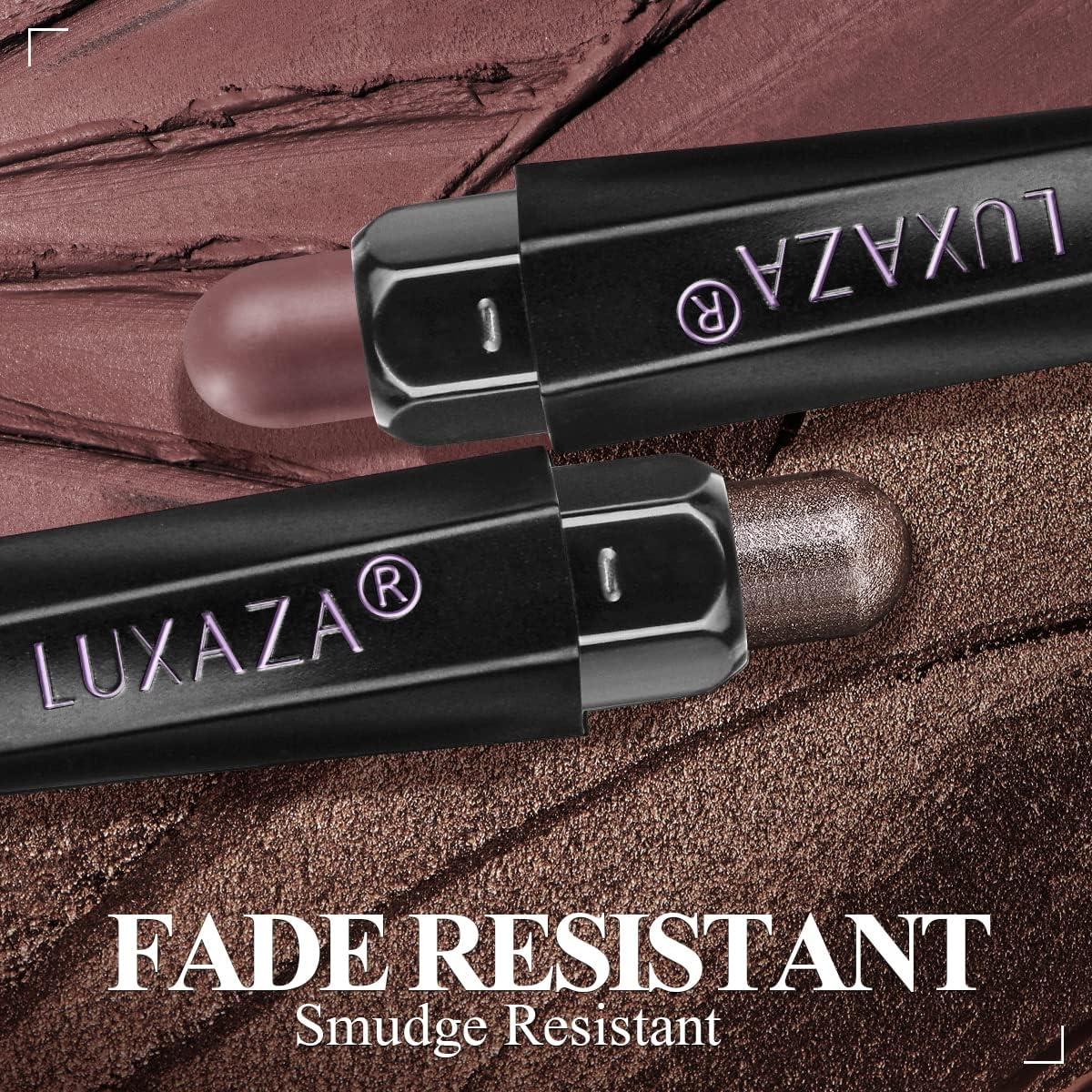Luxaza blending brush on back helps smudge-proof finish with a single shade.