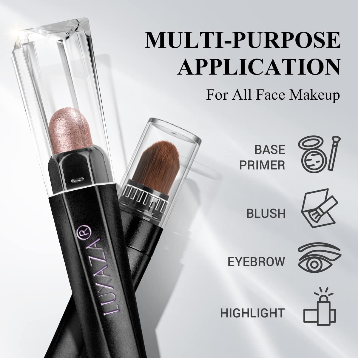 Integrated blending brush on the opposite end assists with blending.