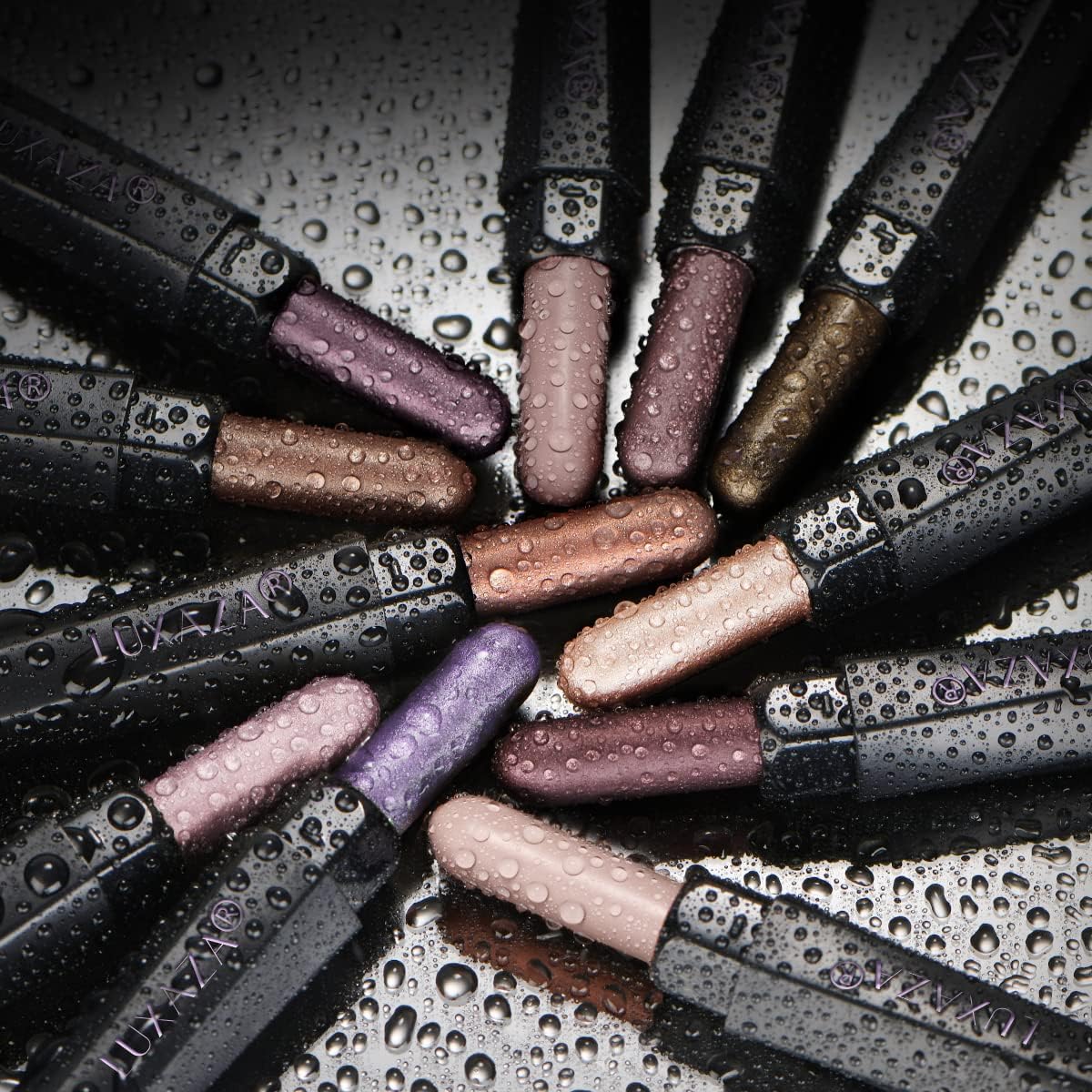 LUXAZA PRO Eyeshadow Stick built-in blending brush demonstrates smudge-proof finish.