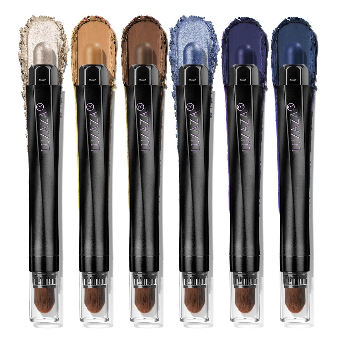 Luxaza Pro Jeans Blue eyeshadow stick set close-up shows versatile day-to-night colors
