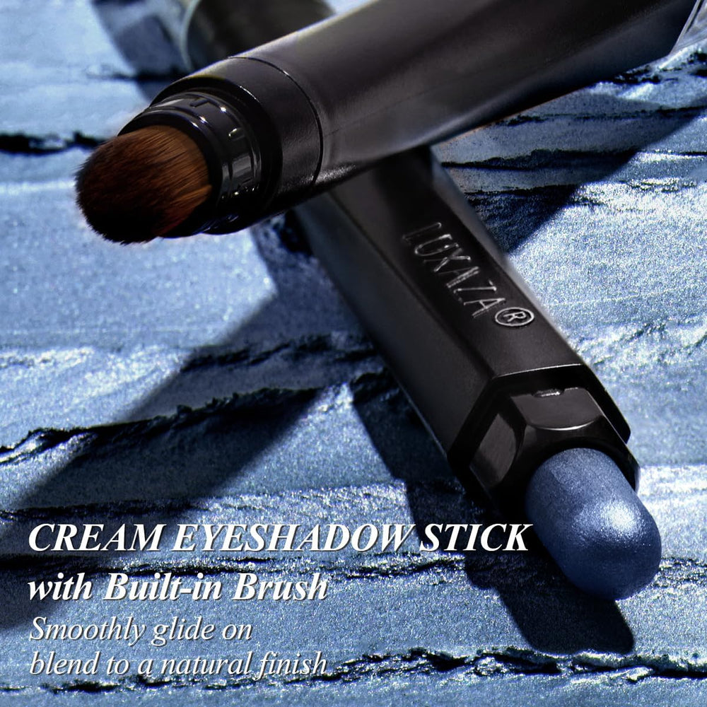Luxaza Pro Jeans Blue hexagonal tube with ergonomic grip for controlled makeup moments
