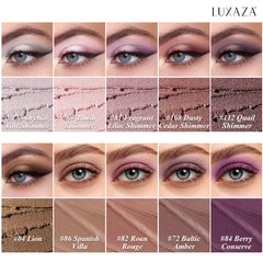 LUXAZA PRO Plum Eyeshadow Stick swatches with neutral shimmer and matte hues for day-to-night looks